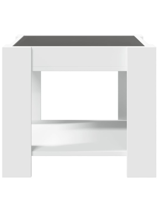Kavos staliukas su LED, baltas, 53x53x45cm, apdirbta mediena