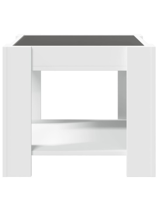 Kavos staliukas su LED, baltas, 53x53x45cm, apdirbta mediena