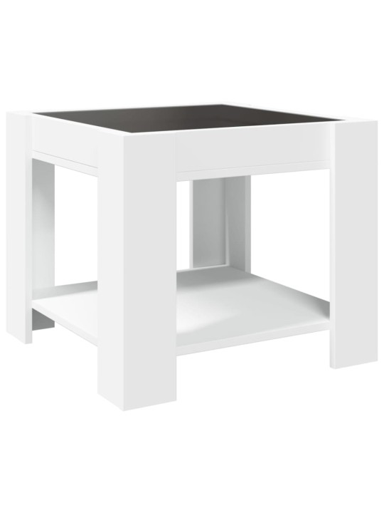 Kavos staliukas su LED, baltas, 53x53x45cm, apdirbta mediena
