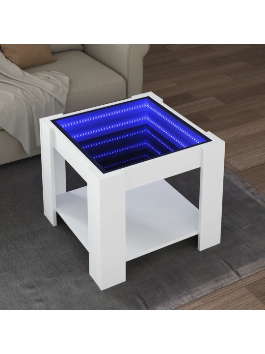 Kavos staliukas su LED, baltas, 53x53x45cm, apdirbta mediena