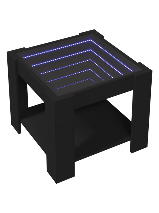 Kavos staliukas su LED, juodas, 53x53x45cm, apdirbta mediena