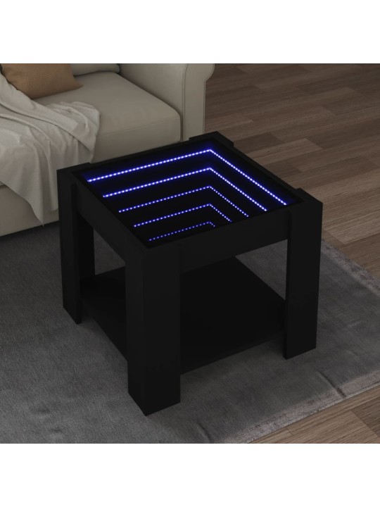 Kavos staliukas su LED, juodas, 53x53x45cm, apdirbta mediena