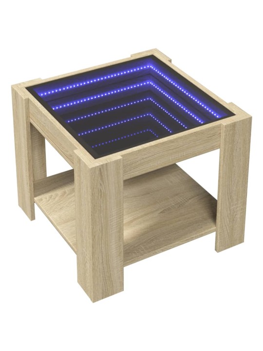 Kavos staliukas su LED, ąžuolo, 53x53x45cm, apdirbta mediena