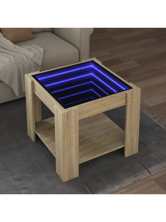 Kavos staliukas su LED, ąžuolo, 53x53x45cm, apdirbta mediena