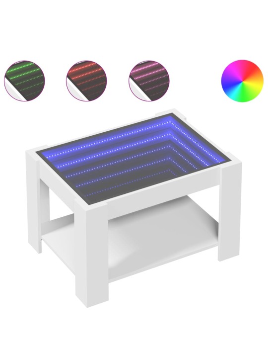 Kavos staliukas su LED, baltas, 73x53x45cm, apdirbta mediena