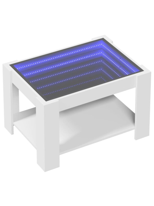 Kavos staliukas su LED, baltas, 73x53x45cm, apdirbta mediena