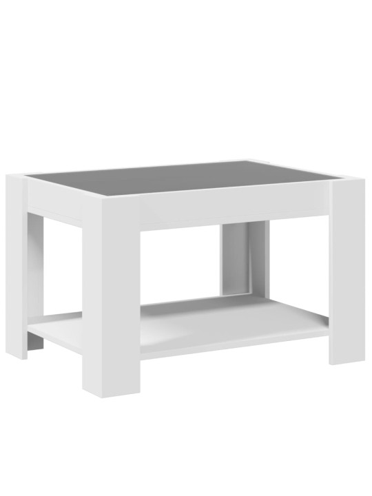 Kavos staliukas su LED, baltas, 73x53x45cm, apdirbta mediena
