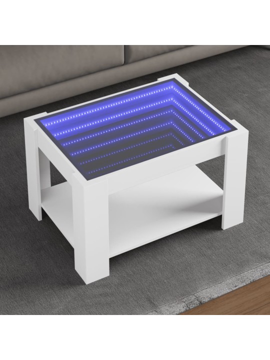 Kavos staliukas su LED, baltas, 73x53x45cm, apdirbta mediena