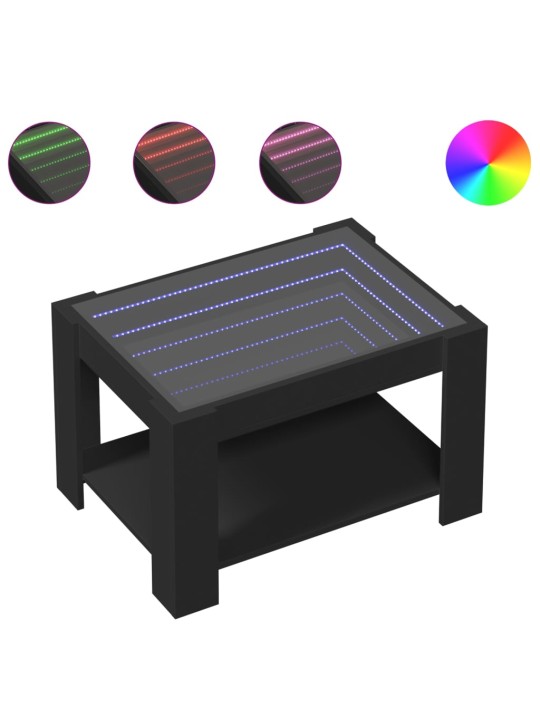 Kavos staliukas su LED, juodas, 73x53x45cm, apdirbta mediena