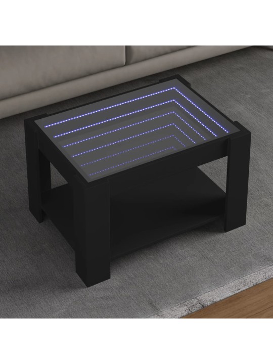 Kavos staliukas su LED, juodas, 73x53x45cm, apdirbta mediena