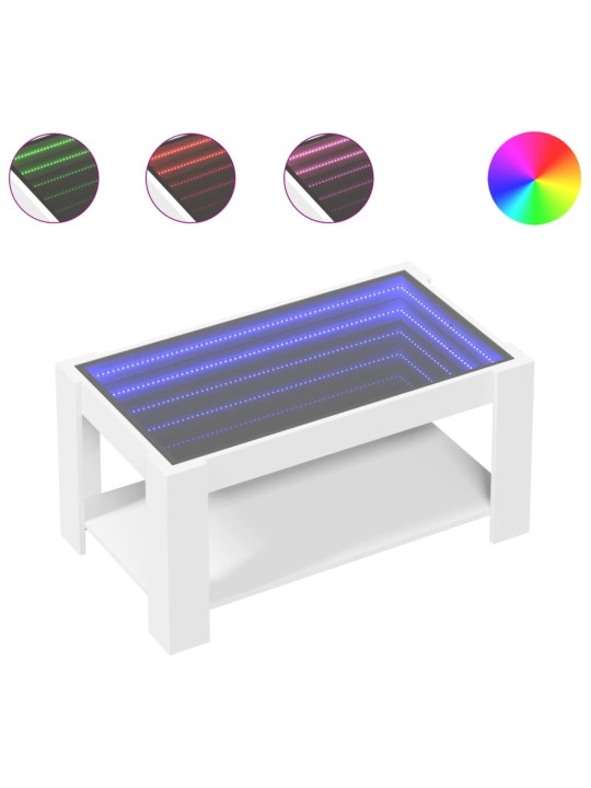 Kavos staliukas su LED, baltas, 93x53x45cm, apdirbta mediena