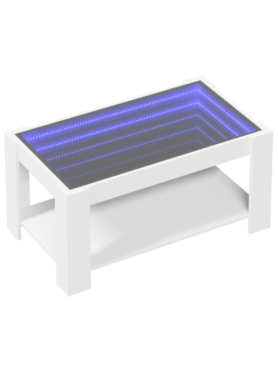 Kavos staliukas su LED, baltas, 93x53x45cm, apdirbta mediena