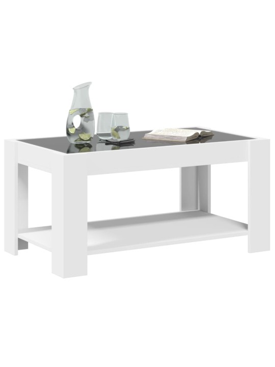Kavos staliukas su LED, baltas, 93x53x45cm, apdirbta mediena
