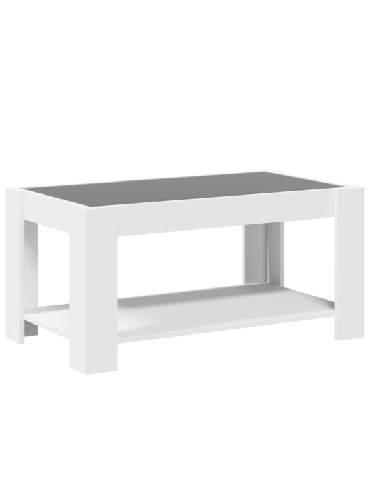 Kavos staliukas su LED, baltas, 93x53x45cm, apdirbta mediena