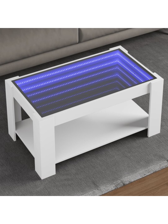 Kavos staliukas su LED, baltas, 93x53x45cm, apdirbta mediena