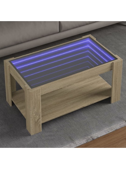 Kavos staliukas su LED, ąžuolo, 93x53x45cm, apdirbta mediena