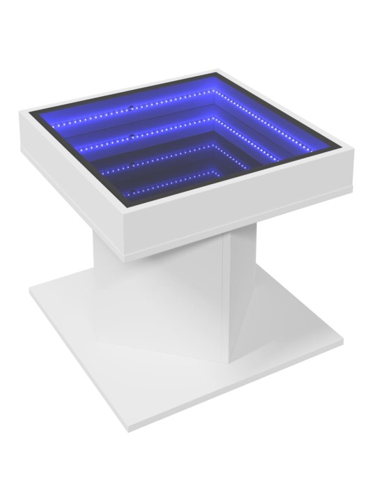 Kavos staliukas su LED, baltas, 50x50x45cm, apdirbta mediena