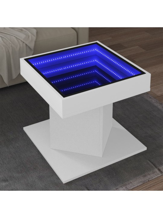 Kavos staliukas su LED, baltas, 50x50x45cm, apdirbta mediena