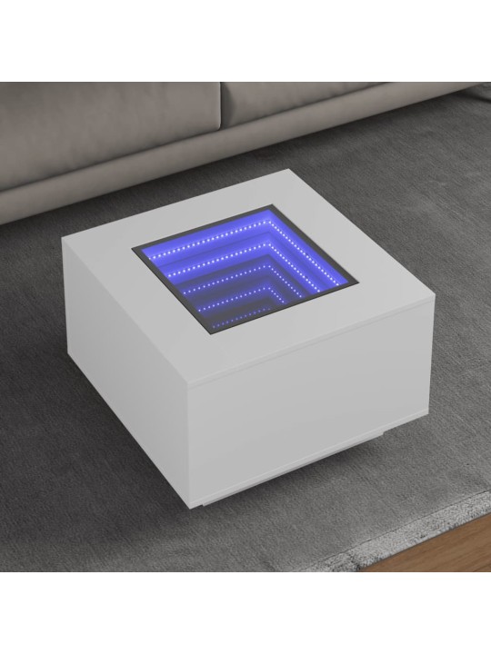 Kavos staliukas su LED, baltas, 60x60x40cm, apdirbta mediena