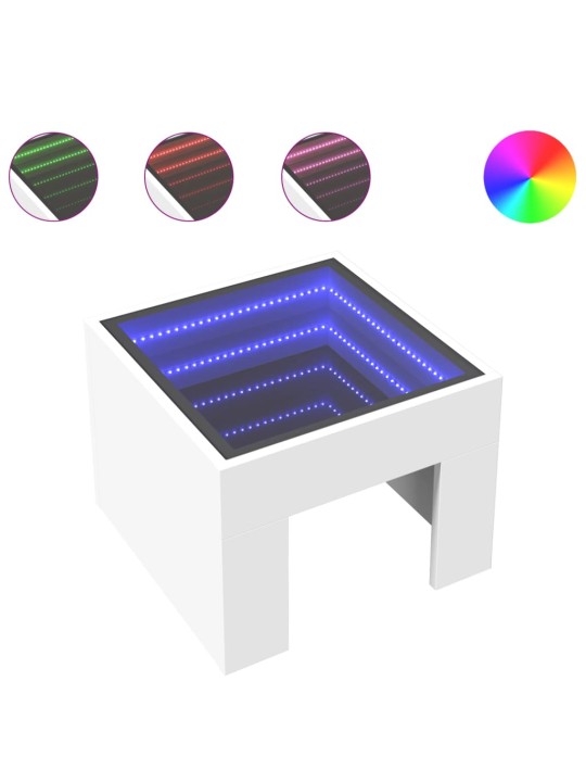 Kavos staliukas su Infinity LED lemputėmis, baltas, 40x40x30cm