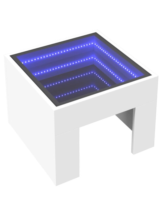 Kavos staliukas su Infinity LED lemputėmis, baltas, 40x40x30cm