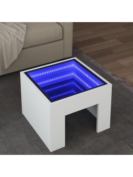 Kavos staliukas su Infinity LED lemputėmis, baltas, 40x40x30cm