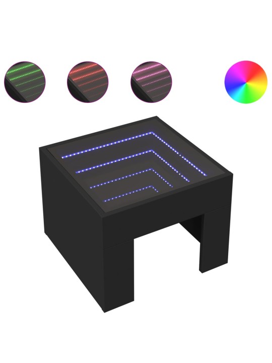 Kavos staliukas su Infinity LED lemputėmis, juodas, 40x40x30cm