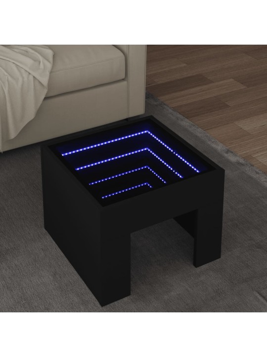 Kavos staliukas su Infinity LED lemputėmis, juodas, 40x40x30cm