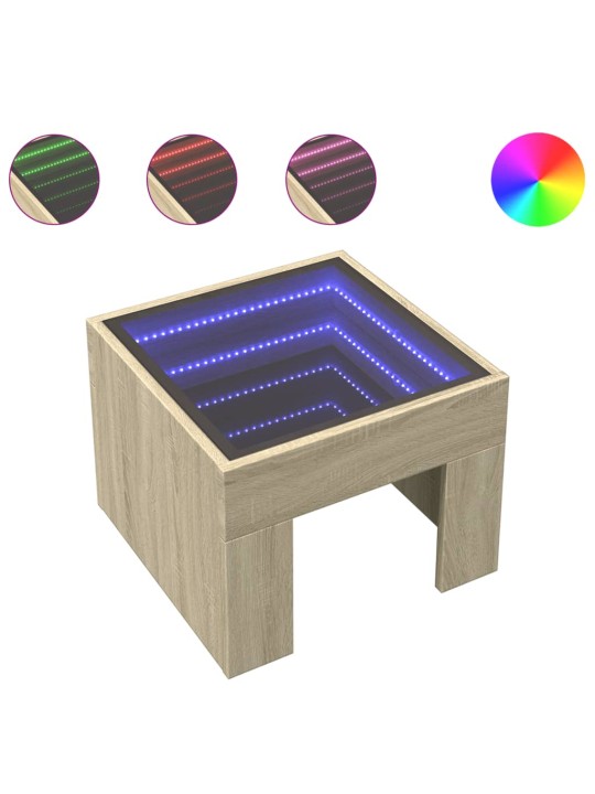 Kavos staliukas su Infinity LED lemputėmis, ąžuolo, 40x40x30cm