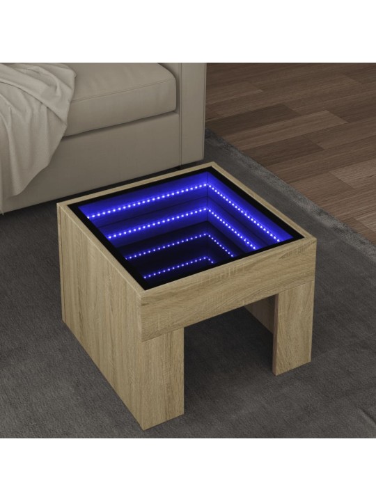 Kavos staliukas su Infinity LED lemputėmis, ąžuolo, 40x40x30cm