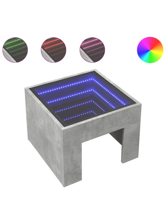 Kavos staliukas su Infinity LED lemputėmis, betono, 40x40x30cm