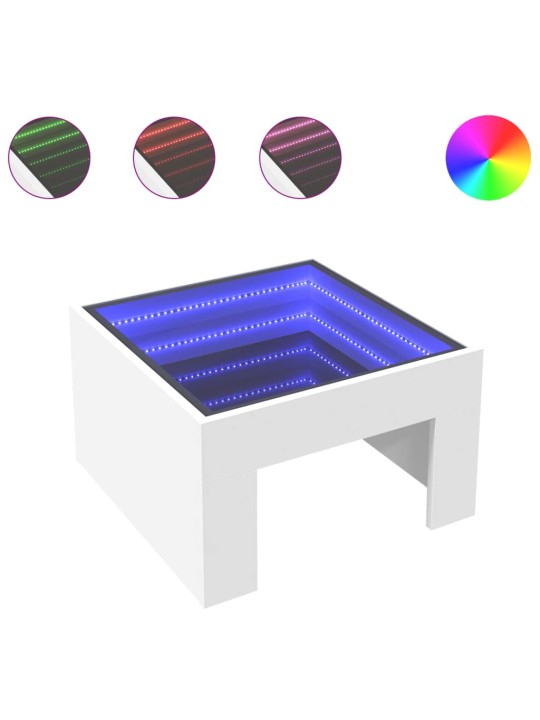 Kavos staliukas su Infinity LED lemputėmis, baltas, 50x50x30cm