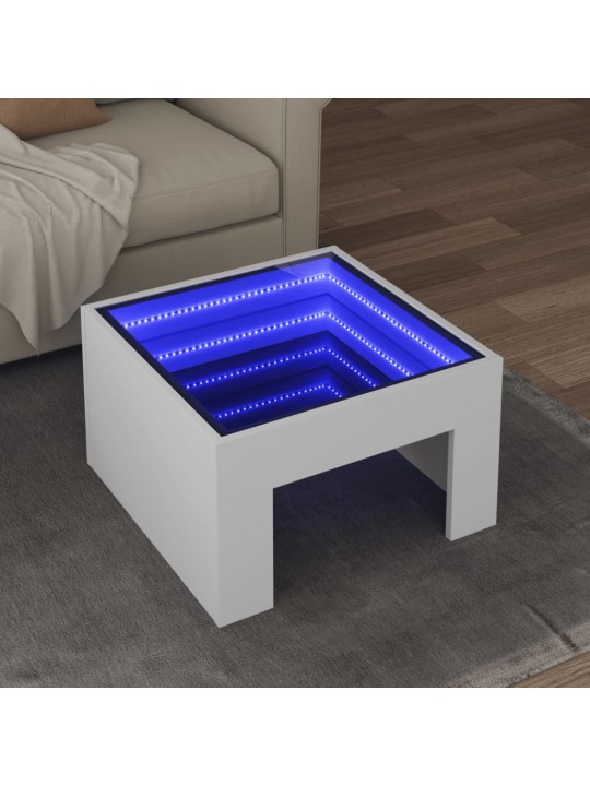 Kavos staliukas su Infinity LED lemputėmis, baltas, 50x50x30cm