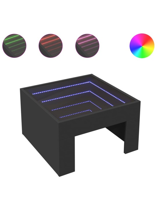 Kavos staliukas su Infinity LED lemputėmis, juodas, 50x50x30cm