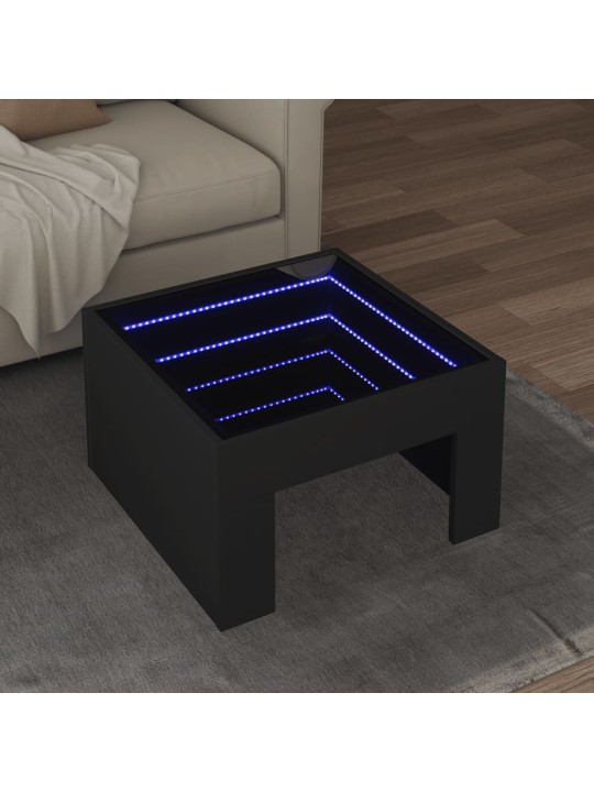 Kavos staliukas su Infinity LED lemputėmis, juodas, 50x50x30cm