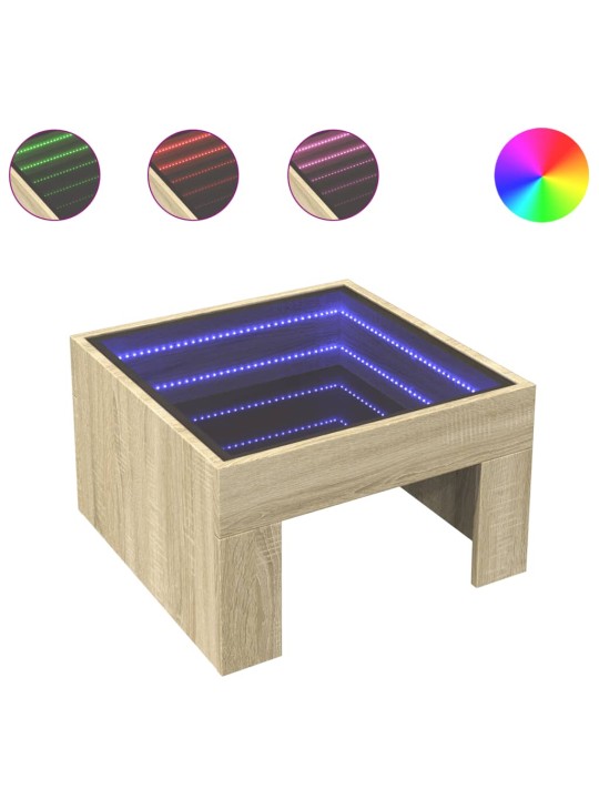 Kavos staliukas su Infinity LED lemputėmis, ąžuolo, 50x50x30cm