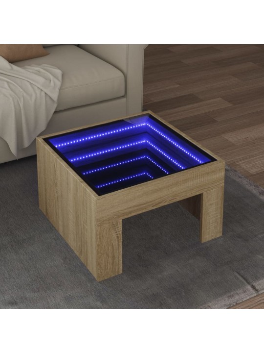 Kavos staliukas su Infinity LED lemputėmis, ąžuolo, 50x50x30cm