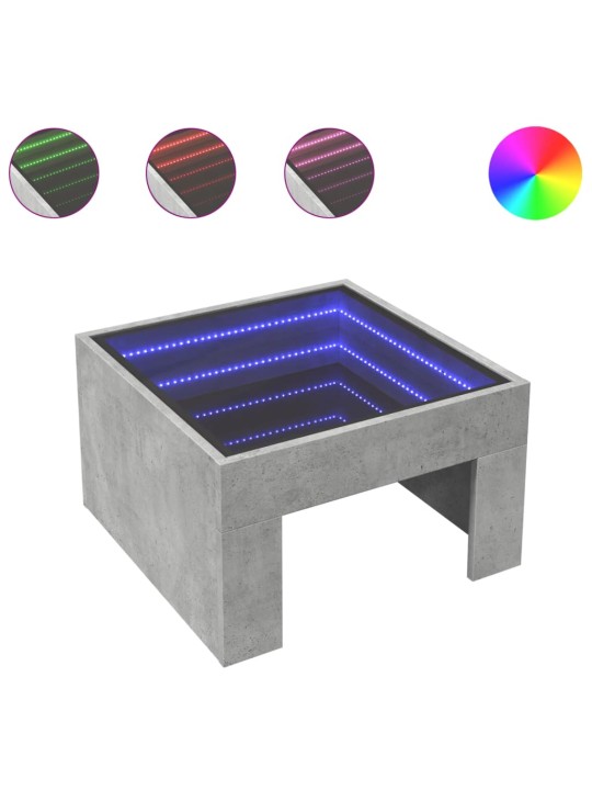 Kavos staliukas su Infinity LED lemputėmis, betono, 50x50x30cm