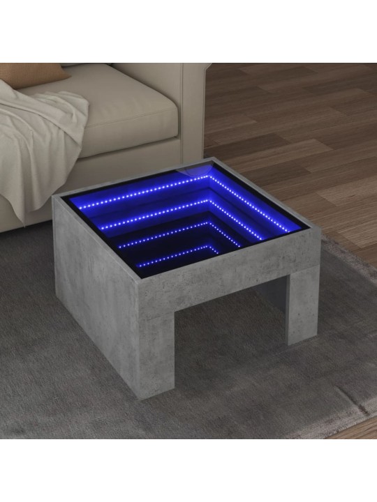 Kavos staliukas su Infinity LED lemputėmis, betono, 50x50x30cm