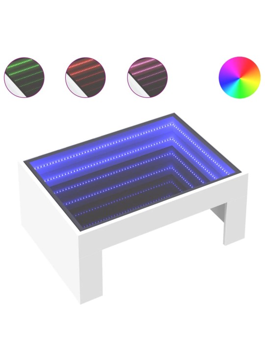 Kavos staliukas su Infinity LED lemputėmis, baltas, 70x50x30cm