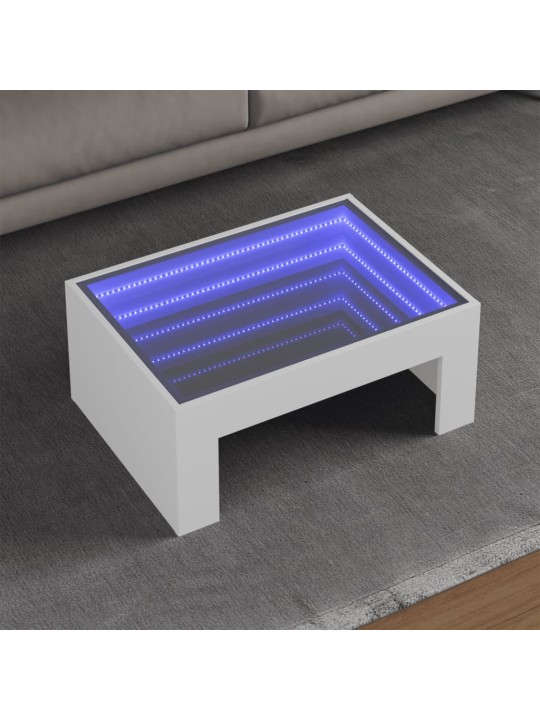 Kavos staliukas su Infinity LED lemputėmis, baltas, 70x50x30cm