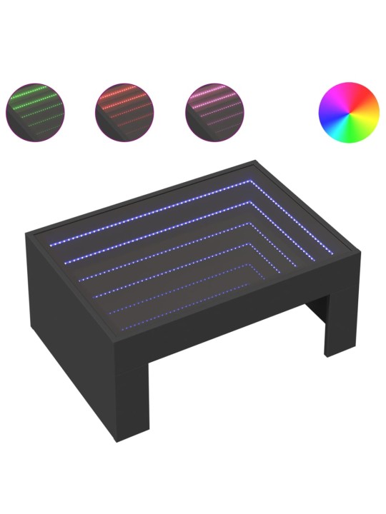 Kavos staliukas su Infinity LED lemputėmis, juodas, 70x50x30cm