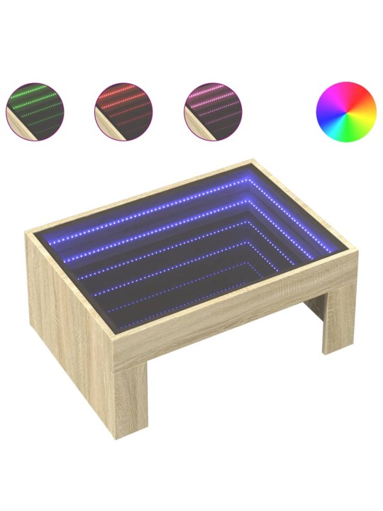 Kavos staliukas su Infinity LED lemputėmis, ąžuolo, 70x50x30cm
