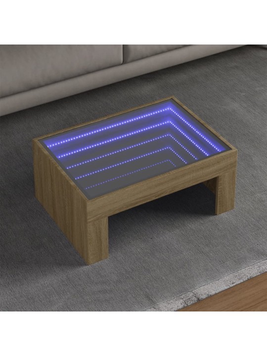Kavos staliukas su Infinity LED lemputėmis, ąžuolo, 70x50x30cm