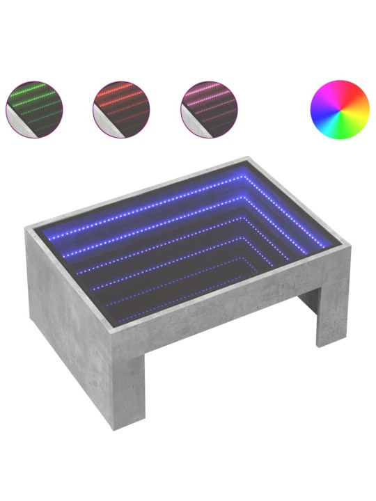 Kavos staliukas su Infinity LED lemputėmis, betono, 70x50x30cm