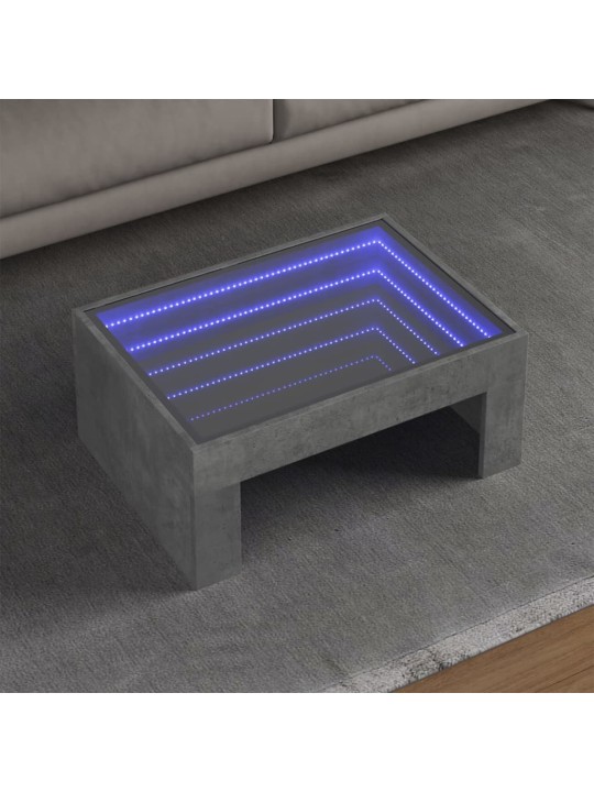 Kavos staliukas su Infinity LED lemputėmis, betono, 70x50x30cm