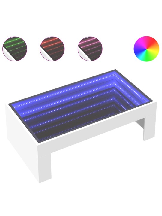 Kavos staliukas su Infinity LED lemputėmis, baltas, 90x50x30cm