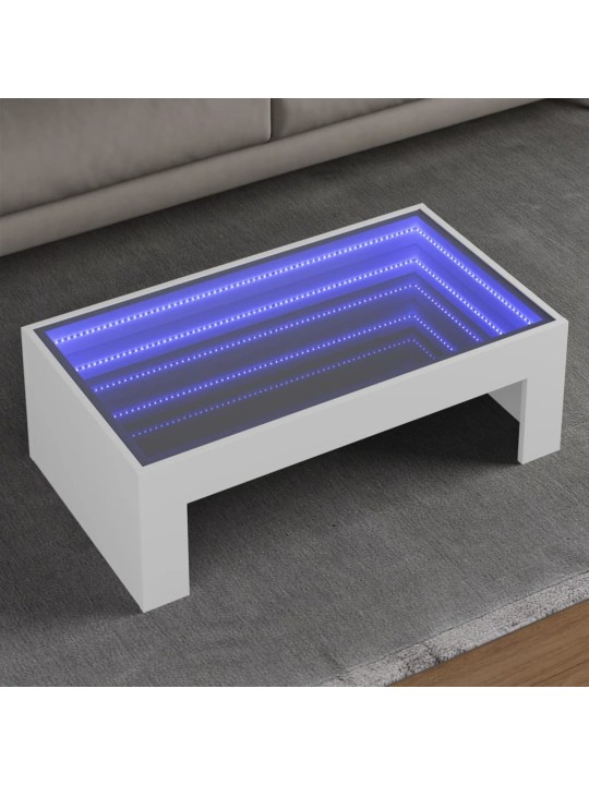 Kavos staliukas su Infinity LED lemputėmis, baltas, 90x50x30cm