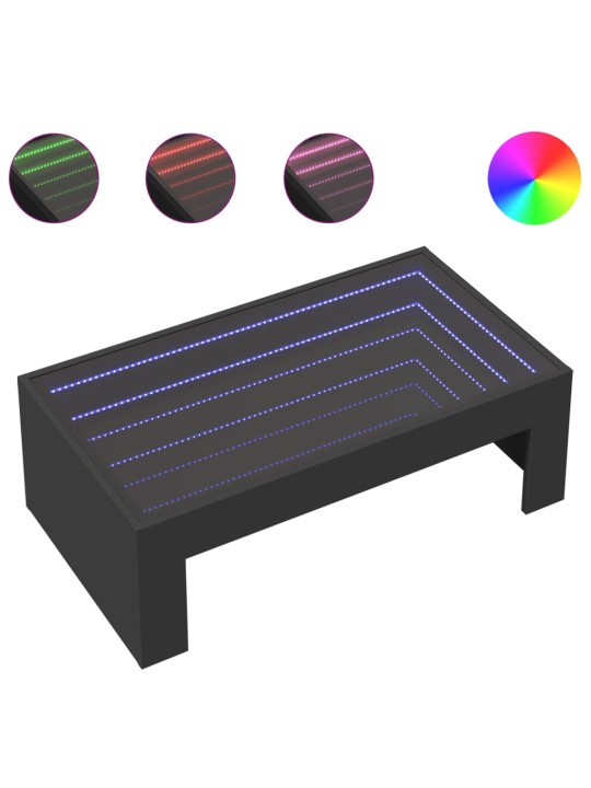 Kavos staliukas su Infinity LED lemputėmis, juodas, 90x50x30cm