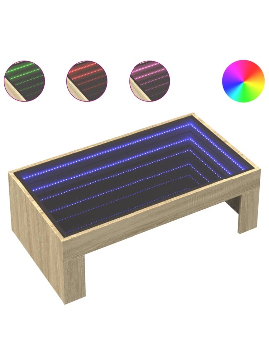 Kavos staliukas su Infinity LED lemputėmis, ąžuolo, 90x50x30cm